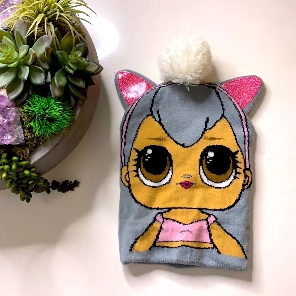 LOL Surprise doll Pom Pom winter beanie hat grey one size kids